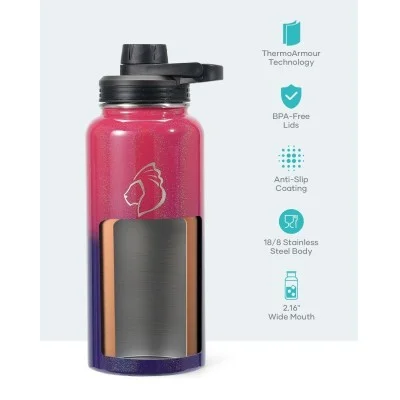 Buzio Trio Series Water Bottle with 3 Lids and Sleeve 1L - Red Blue